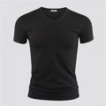 Men's Pure Color V-Collar Short Sleeved T-Shirt Black