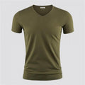 Men's Pure Color V-Collar Short Sleeved T-Shirt Army green
