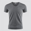 Men's Pure Color V-Collar Short Sleeved T-Shirt Dark gray