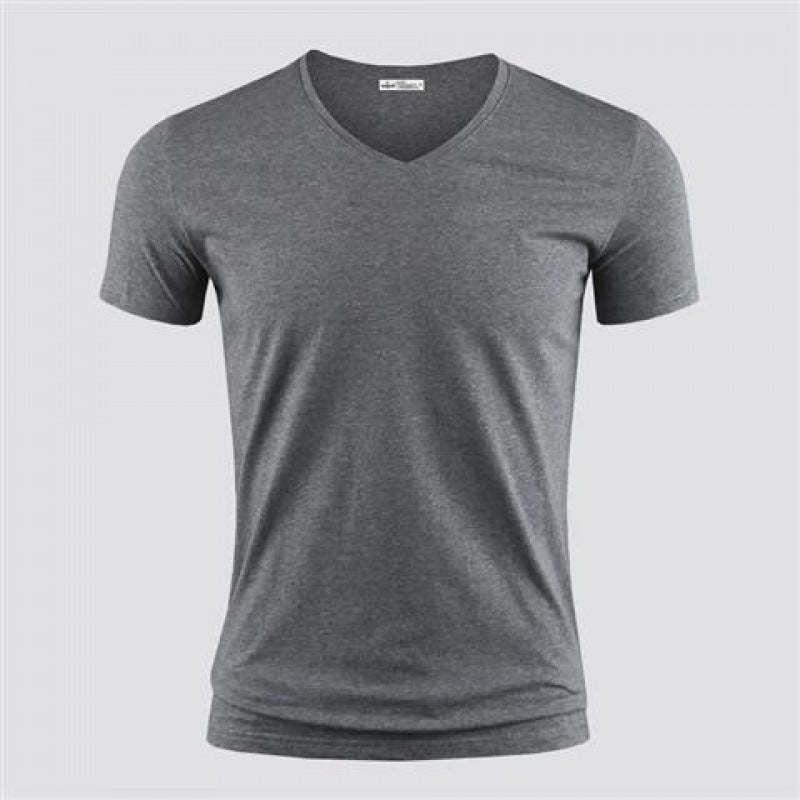 Men's Pure Color V-Collar Short Sleeved T-Shirt Dark gray