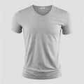 Men's Pure Color V-Collar Short Sleeved T-Shirt Gray