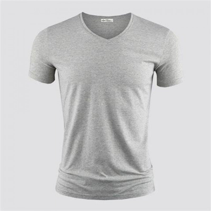 Men's Pure Color V-Collar Short Sleeved T-Shirt Gray